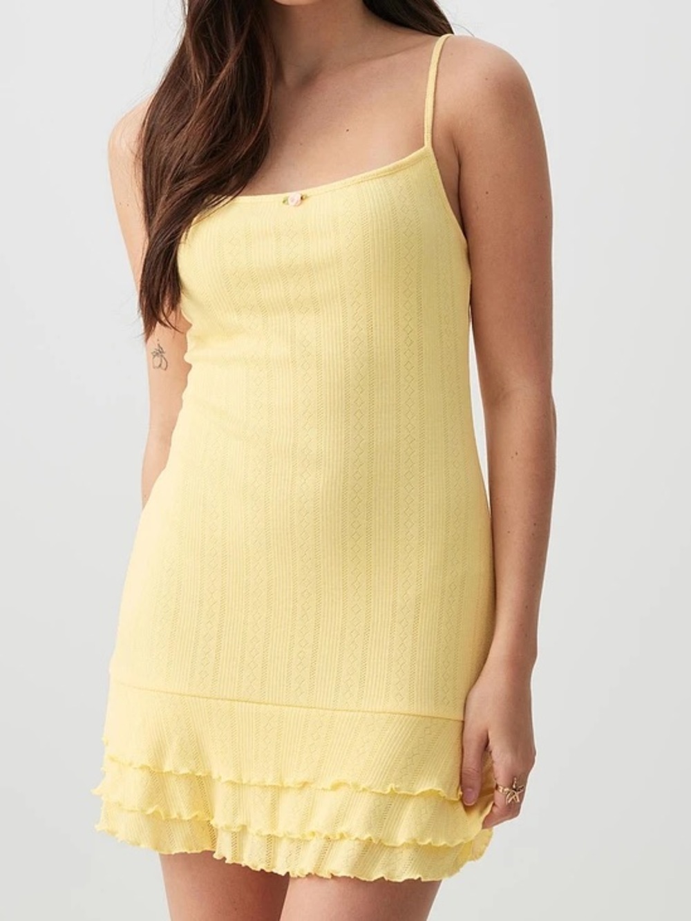 Edikted Yellow bohemian girly Ruffled Slip Dress with Pink Rose Accent size xs